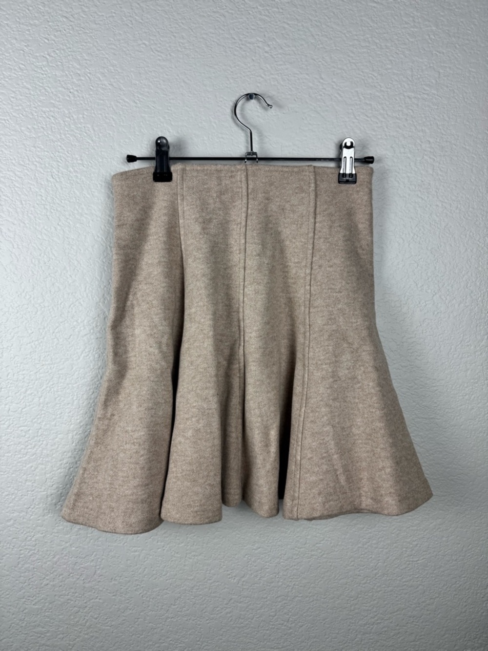 OGL Heather Oatmeal Beige Tan Flare Hem Mini Skirt - Picture 7 of 9